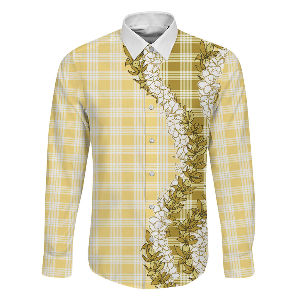 Yellow Hawaii Palaka Family Matching Off Shoulder Short Dress and Hawaiian Shirt Hawaiian Honohono Lei LT05 Dad's Shirt - Long Sleeve Yellow - Polynesian Pride