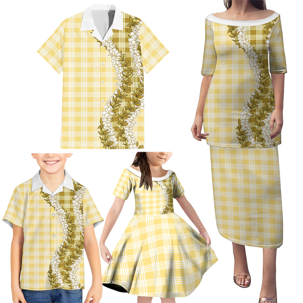 Yellow Hawaii Palaka Family Matching Puletasi and Hawaiian Shirt Hawaiian Honohono Lei LT05 - Polynesian Pride
