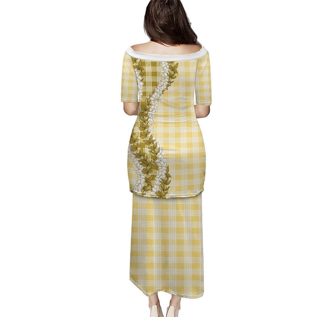 Yellow Hawaii Palaka Family Matching Puletasi and Hawaiian Shirt Hawaiian Honohono Lei LT05 - Polynesian Pride