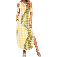 Yellow Hawaii Palaka Family Matching Summer Maxi Dress and Hawaiian Shirt Hawaiian Honohono Lei LT05 Mom's Dress Yellow - Polynesian Pride