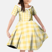 Yellow Hawaii Palaka Kid Short Sleeve Dress Hawaiian Honohono Lei