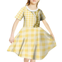 Yellow Hawaii Palaka Kid Short Sleeve Dress Hawaiian Honohono Lei