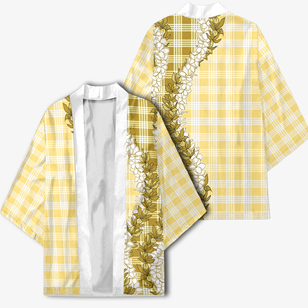 Yellow Hawaii Palaka Kimono Hawaiian Honohono Lei