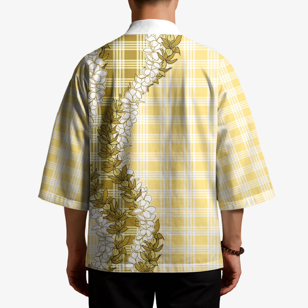 Yellow Hawaii Palaka Kimono Hawaiian Honohono Lei