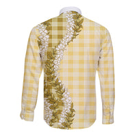 Yellow Hawaii Palaka Long Sleeve Button Shirt Hawaiian Honohono Lei