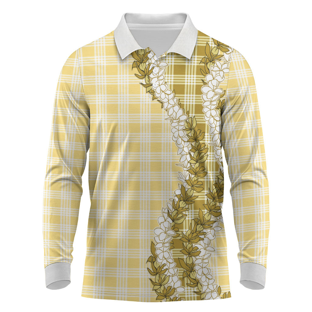 Yellow Hawaii Palaka Long Sleeve Polo Shirt Hawaiian Honohono Lei