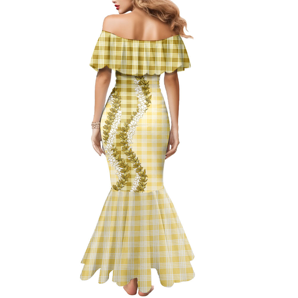 Yellow Hawaii Palaka Mermaid Dress Hawaiian Honohono Lei