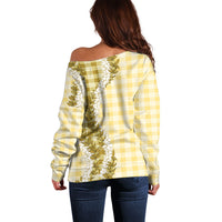 Yellow Hawaii Palaka Off Shoulder Sweater Hawaiian Honohono Lei