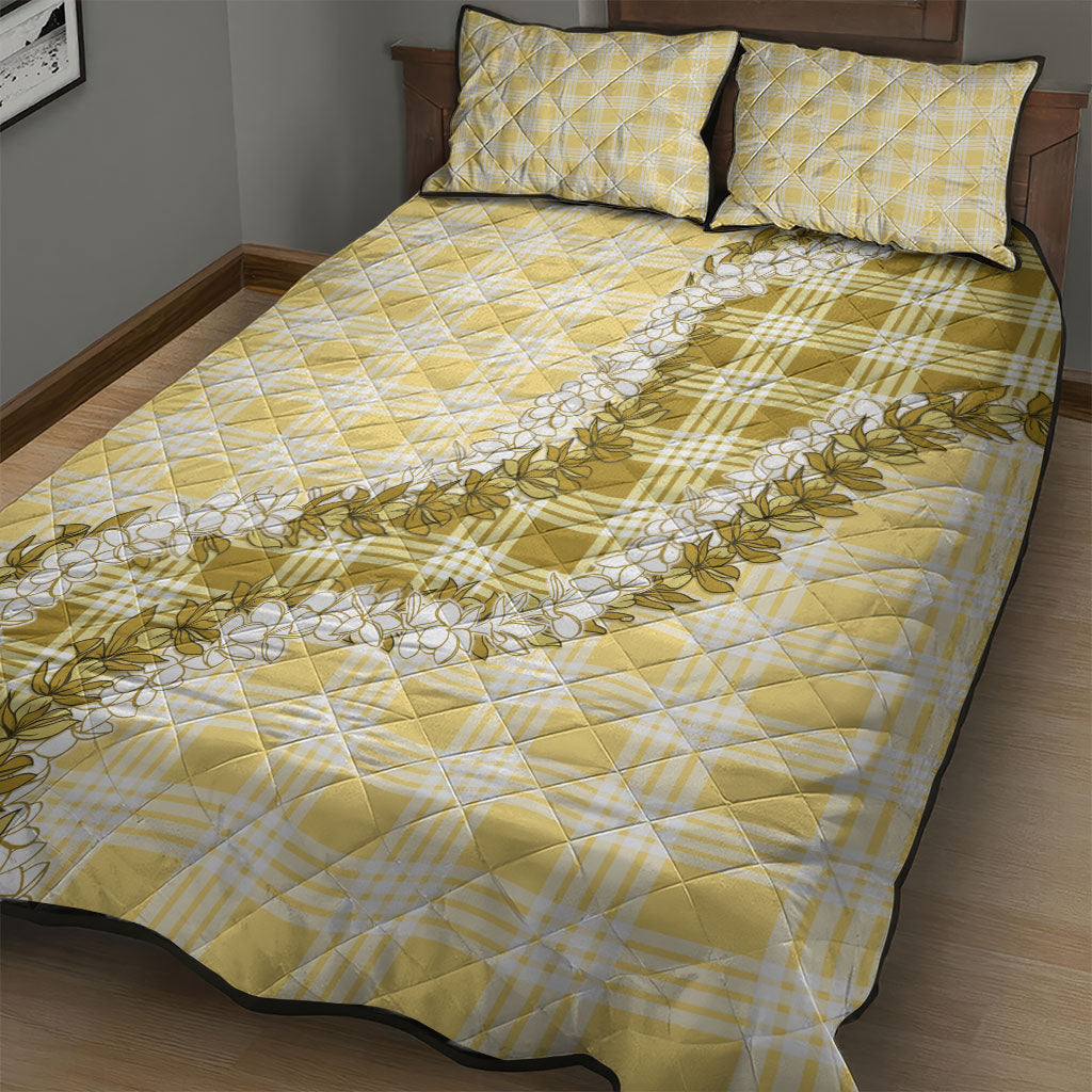 Yellow Hawaii Palaka Quilt Bed Set Hawaiian Honohono Lei