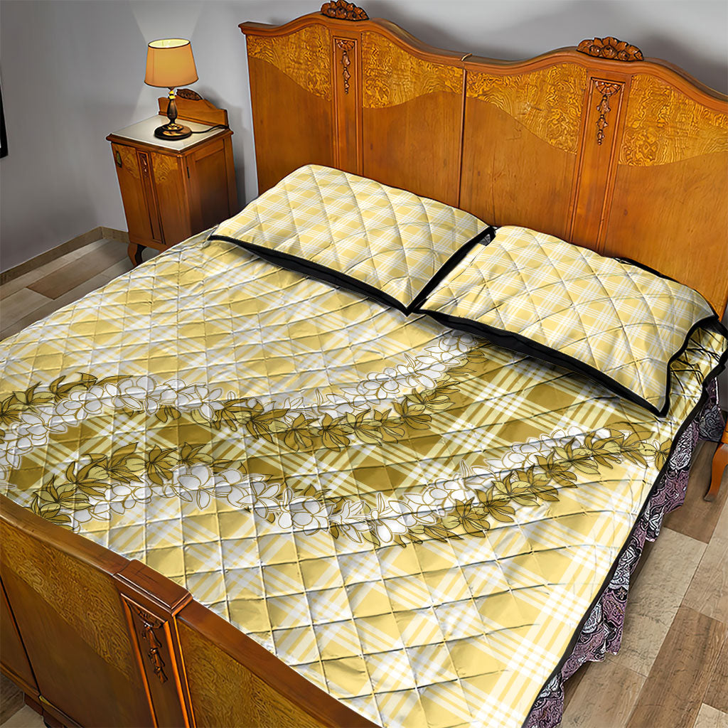 Yellow Hawaii Palaka Quilt Bed Set Hawaiian Honohono Lei