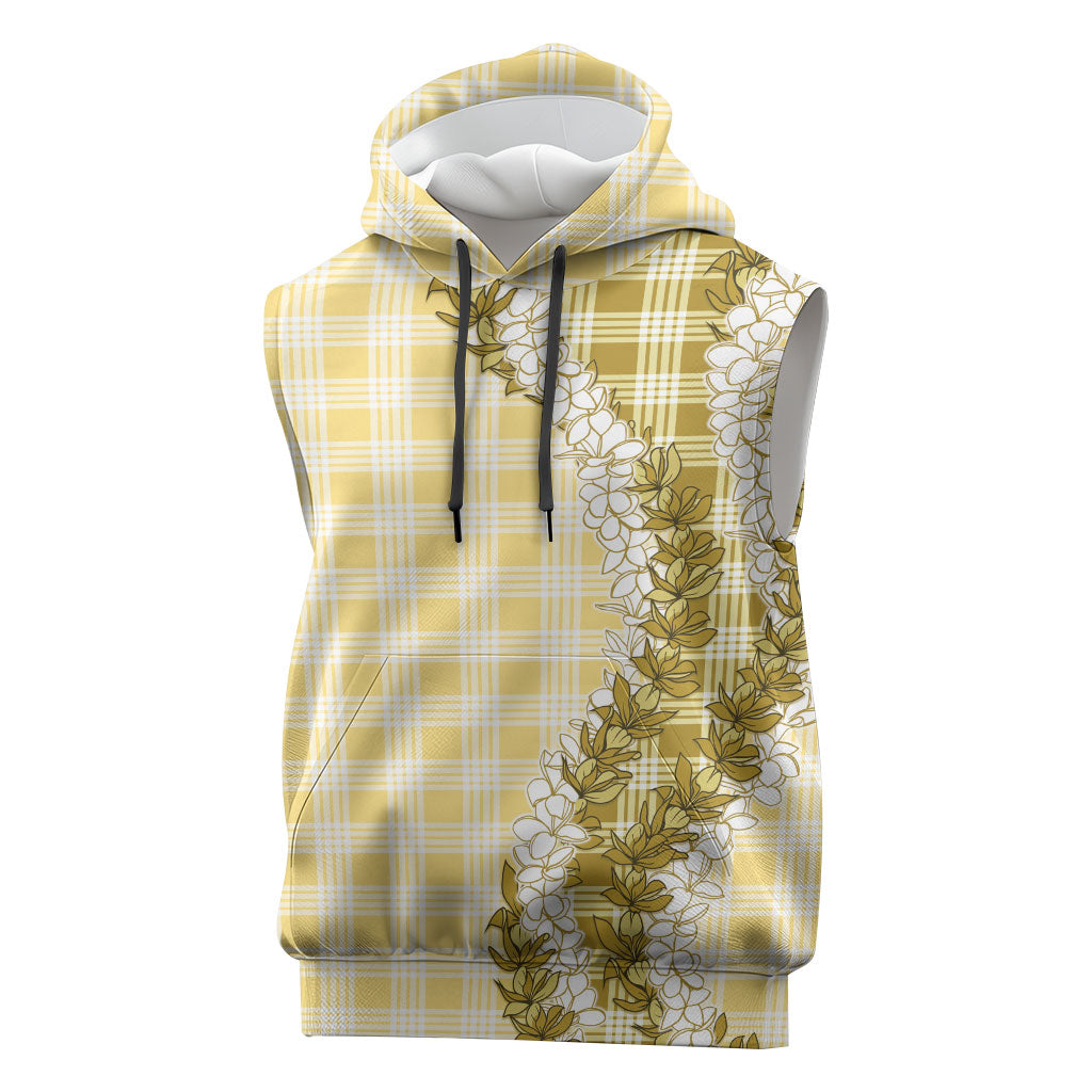 Yellow Hawaii Palaka Sleeveless Hoodie Hawaiian Honohono Lei