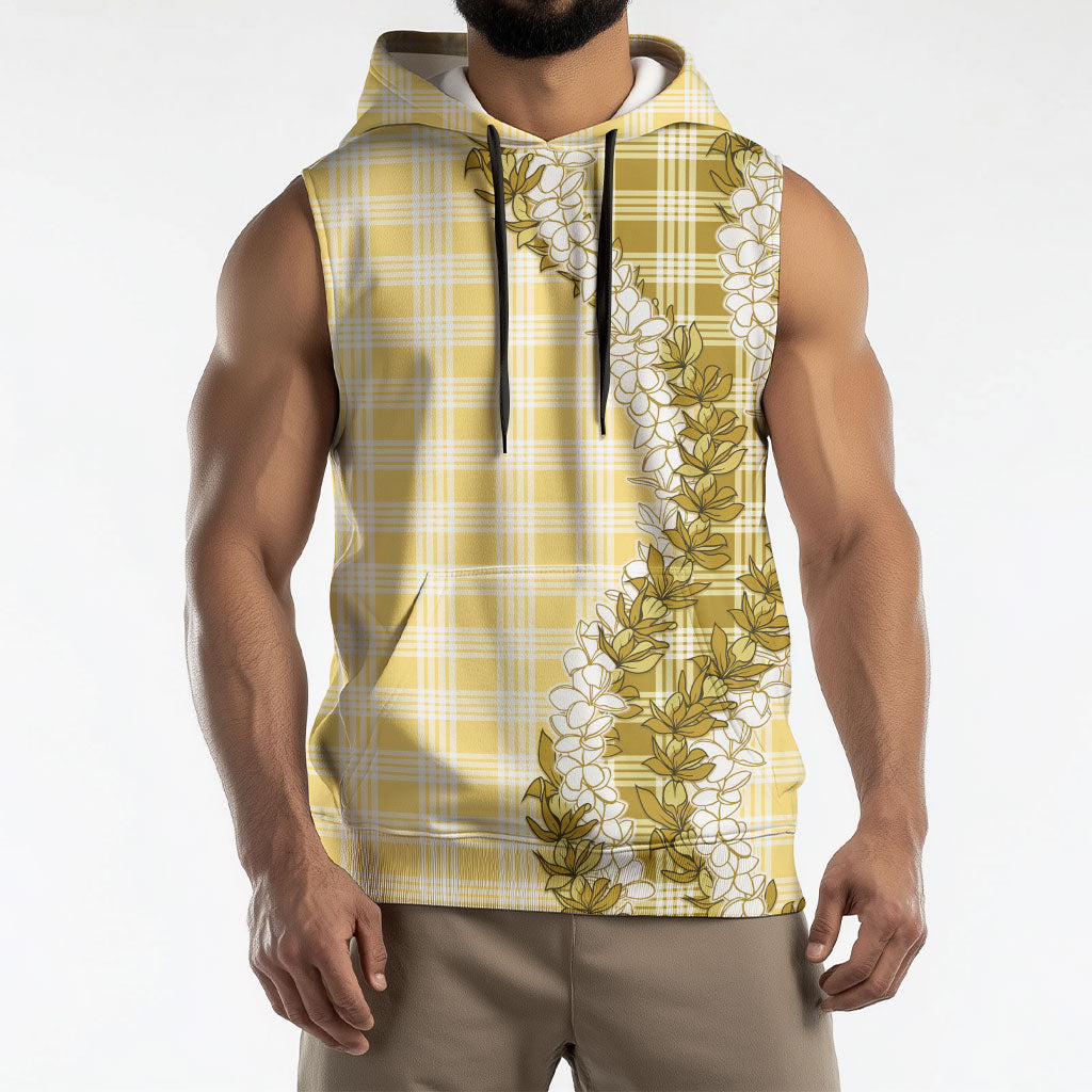 Yellow Hawaii Palaka Sleeveless Hoodie Hawaiian Honohono Lei