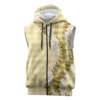 Yellow Hawaii Palaka Sleeveless Zip Hoodie Hawaiian Honohono Lei