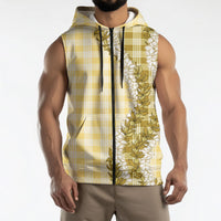 Yellow Hawaii Palaka Sleeveless Zip Hoodie Hawaiian Honohono Lei