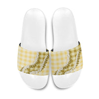 Yellow Hawaii Palaka Slide Sandals Hawaiian Honohono Lei