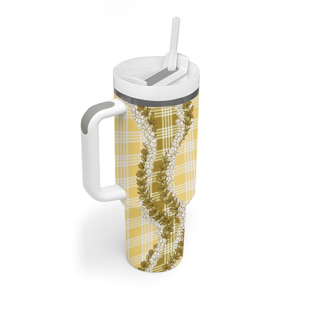 Yellow Hawaii Palaka Tumbler With Handle Hawaiian Honohono Lei