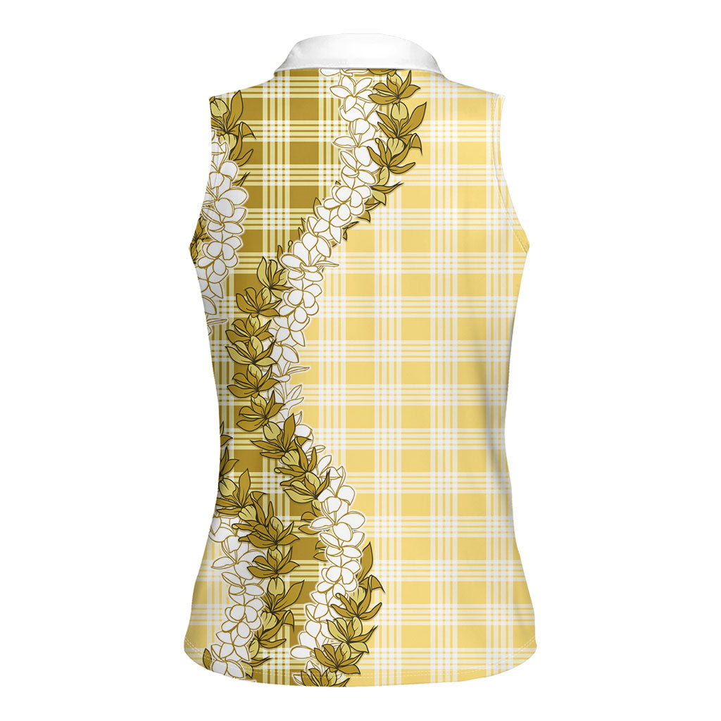 Yellow Hawaii Palaka Women Sleeveless Polo Shirt Hawaiian Honohono Lei