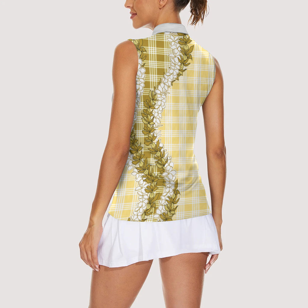 Yellow Hawaii Palaka Women Sleeveless Polo Shirt Hawaiian Honohono Lei