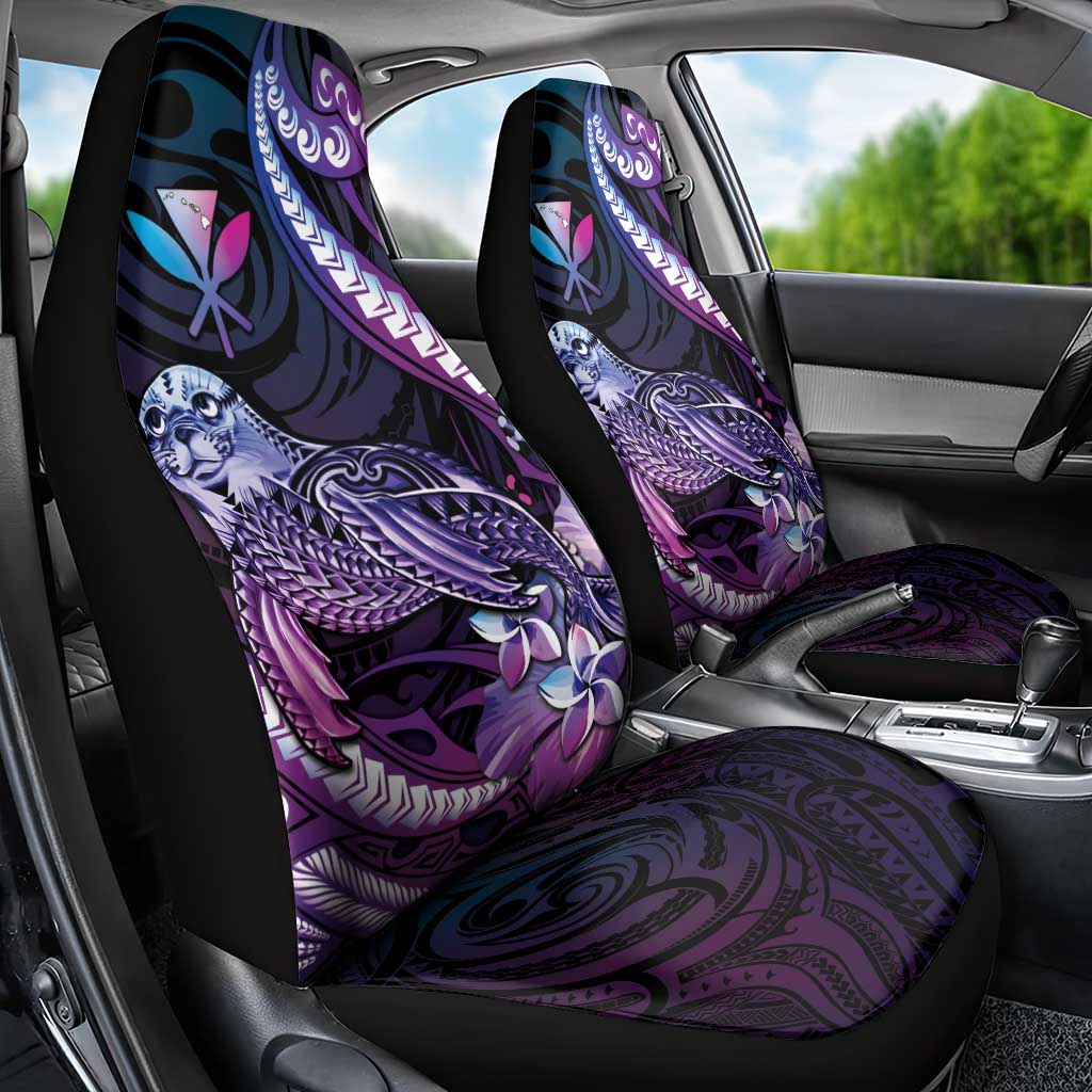 Hawaiian Monk Seal Car Seat Cover Kakau Tribal Pattern Violet Gradient