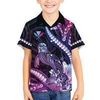 Hawaiian Monk Seal Family Matching Off The Shoulder Long Sleeve Dress and Hawaiian Shirt Kakau Tribal Pattern Violet Gradient LT05 Son's Shirt Violet - Polynesian Pride