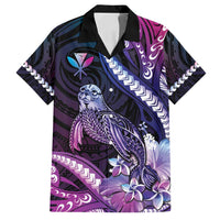 Hawaiian Monk Seal Family Matching Off Shoulder Maxi Dress and Hawaiian Shirt Kakau Tribal Pattern Violet Gradient LT05 Dad's Shirt - Short Sleeve Violet - Polynesian Pride