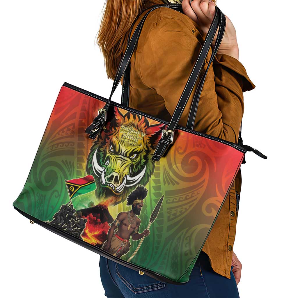 Vanuatu July 30th 1980 Leather Tote Bag Happy Independence Day - Polynesian Pride