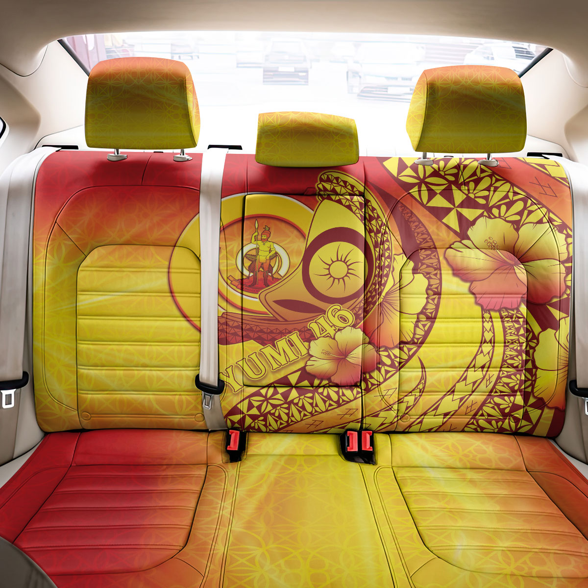Vanuatu 46 Yia Indipendens Anivesari Back Car Seat Cover Tamtam Drum With Boar Tusk LT05 - Polynesian Pride
