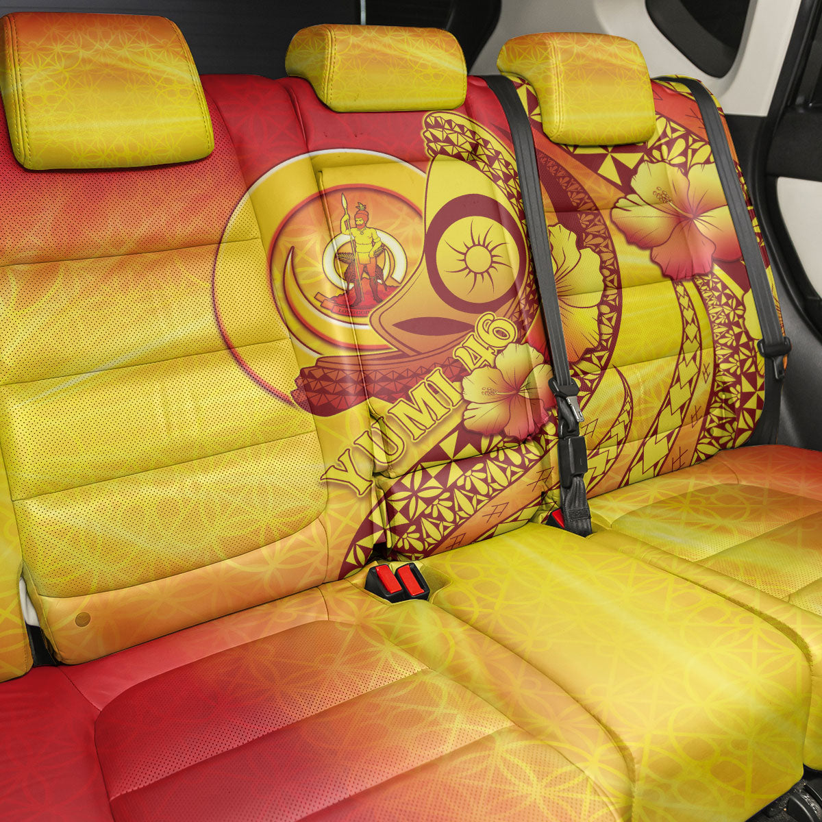 Vanuatu 46 Yia Indipendens Anivesari Back Car Seat Cover Tamtam Drum With Boar Tusk LT05 - Polynesian Pride