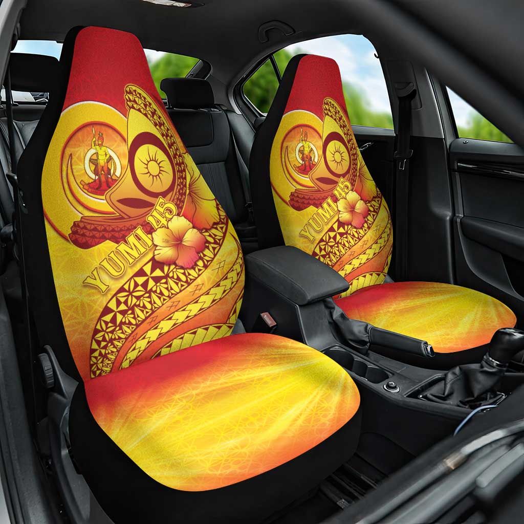 Vanuatu 45 Yia Indipendens Anivesari Car Seat Cover Tamtam Drum With Boar Tusk - Polynesian Pride