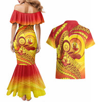 Vanuatu 45 Yia Indipendens Anivesari Couples Matching Mermaid Dress and Hawaiian Shirt Tamtam Drum With Boar Tusk LT05 - Polynesian Pride