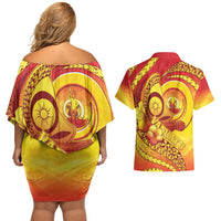 Vanuatu 45 Yia Indipendens Anivesari Couples Matching Off Shoulder Short Dress and Hawaiian Shirt Tamtam Drum With Boar Tusk LT05 - Polynesian Pride