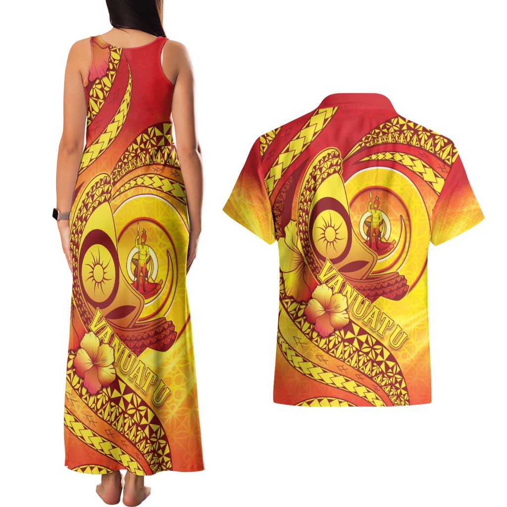 Vanuatu 45 Yia Indipendens Anivesari Couples Matching Tank Maxi Dress and Hawaiian Shirt Tamtam Drum With Boar Tusk LT05 - Polynesian Pride
