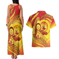 Vanuatu 45 Yia Indipendens Anivesari Couples Matching Tank Maxi Dress and Hawaiian Shirt Tamtam Drum With Boar Tusk LT05 - Polynesian Pride