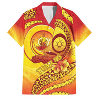 Vanuatu 45 Yia Indipendens Anivesari Family Matching Long Sleeve Bodycon Dress and Hawaiian Shirt Tamtam Drum With Boar Tusk LT05 Dad's Shirt - Short Sleeve Yellow - Polynesian Pride