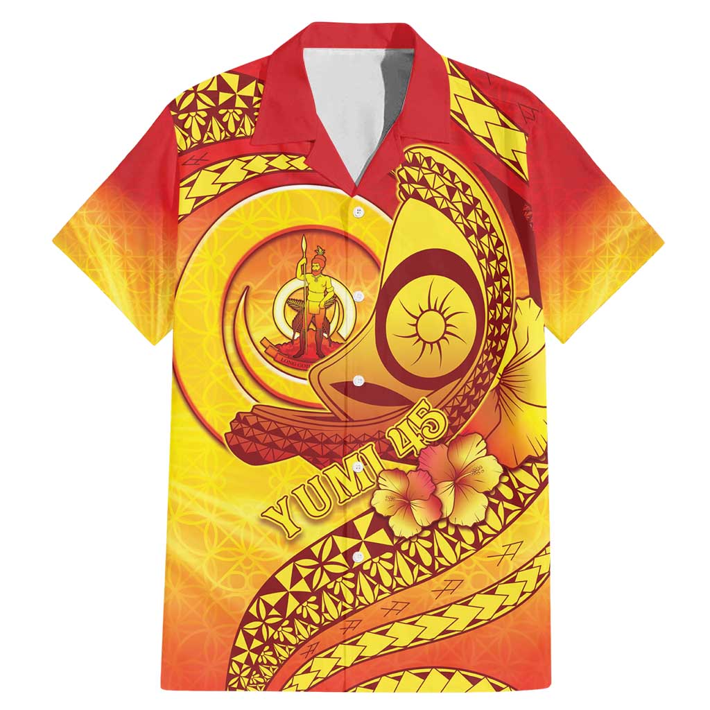 Vanuatu 45 Yia Indipendens Anivesari Family Matching Mermaid Dress and Hawaiian Shirt Tamtam Drum With Boar Tusk LT05 Dad's Shirt - Short Sleeve Yellow - Polynesian Pride