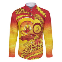Vanuatu 45 Yia Indipendens Anivesari Family Matching Mermaid Dress and Hawaiian Shirt Tamtam Drum With Boar Tusk LT05 Dad's Shirt - Long Sleeve Yellow - Polynesian Pride