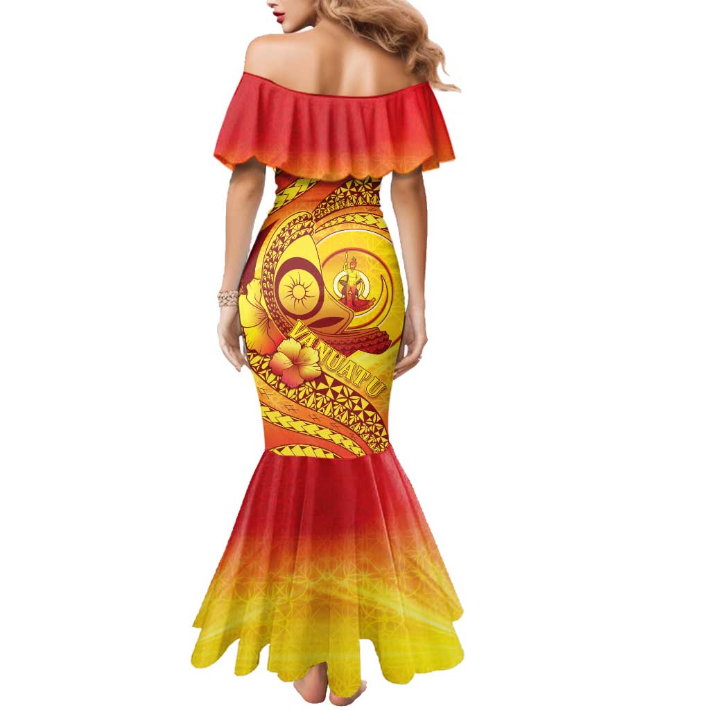 Vanuatu 45 Yia Indipendens Anivesari Family Matching Mermaid Dress and Hawaiian Shirt Tamtam Drum With Boar Tusk LT05 - Polynesian Pride