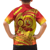 Vanuatu 45 Yia Indipendens Anivesari Family Matching Off The Shoulder Long Sleeve Dress and Hawaiian Shirt Tamtam Drum With Boar Tusk LT05 - Polynesian Pride