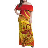 Vanuatu 45 Yia Indipendens Anivesari Family Matching Off Shoulder Maxi Dress and Hawaiian Shirt Tamtam Drum With Boar Tusk LT05 Mom's Dress Yellow - Polynesian Pride
