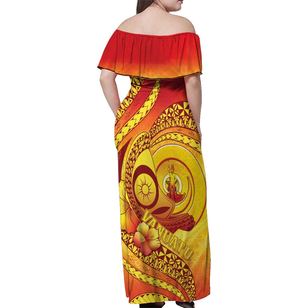 Vanuatu 45 Yia Indipendens Anivesari Family Matching Off Shoulder Maxi Dress and Hawaiian Shirt Tamtam Drum With Boar Tusk LT05 - Polynesian Pride