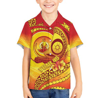 Vanuatu 45 Yia Indipendens Anivesari Family Matching Off Shoulder Maxi Dress and Hawaiian Shirt Tamtam Drum With Boar Tusk LT05 Son's Shirt Yellow - Polynesian Pride