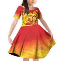 Vanuatu 45 Yia Indipendens Anivesari Family Matching Off Shoulder Short Dress and Hawaiian Shirt Tamtam Drum With Boar Tusk LT05 Daughter's Dress Yellow - Polynesian Pride