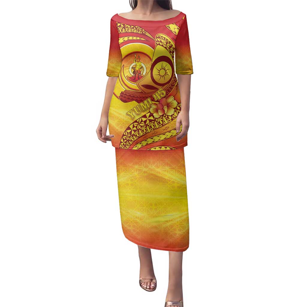 Vanuatu 45 Yia Indipendens Anivesari Family Matching Puletasi and Hawaiian Shirt Tamtam Drum With Boar Tusk LT05 Mom's Dress Yellow - Polynesian Pride