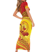 Vanuatu 45 Yia Indipendens Anivesari Family Matching Short Sleeve Bodycon Dress and Hawaiian Shirt Tamtam Drum With Boar Tusk LT05 - Polynesian Pride