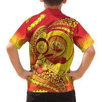Vanuatu 45 Yia Indipendens Anivesari Family Matching Summer Maxi Dress and Hawaiian Shirt Tamtam Drum With Boar Tusk LT05 - Polynesian Pride