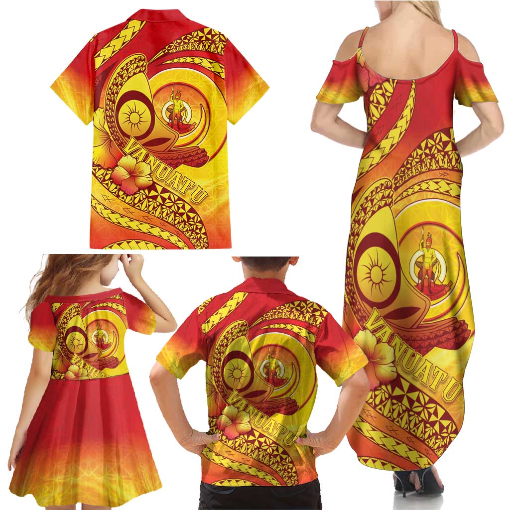 Vanuatu 45 Yia Indipendens Anivesari Family Matching Summer Maxi Dress and Hawaiian Shirt Tamtam Drum With Boar Tusk LT05 - Polynesian Pride