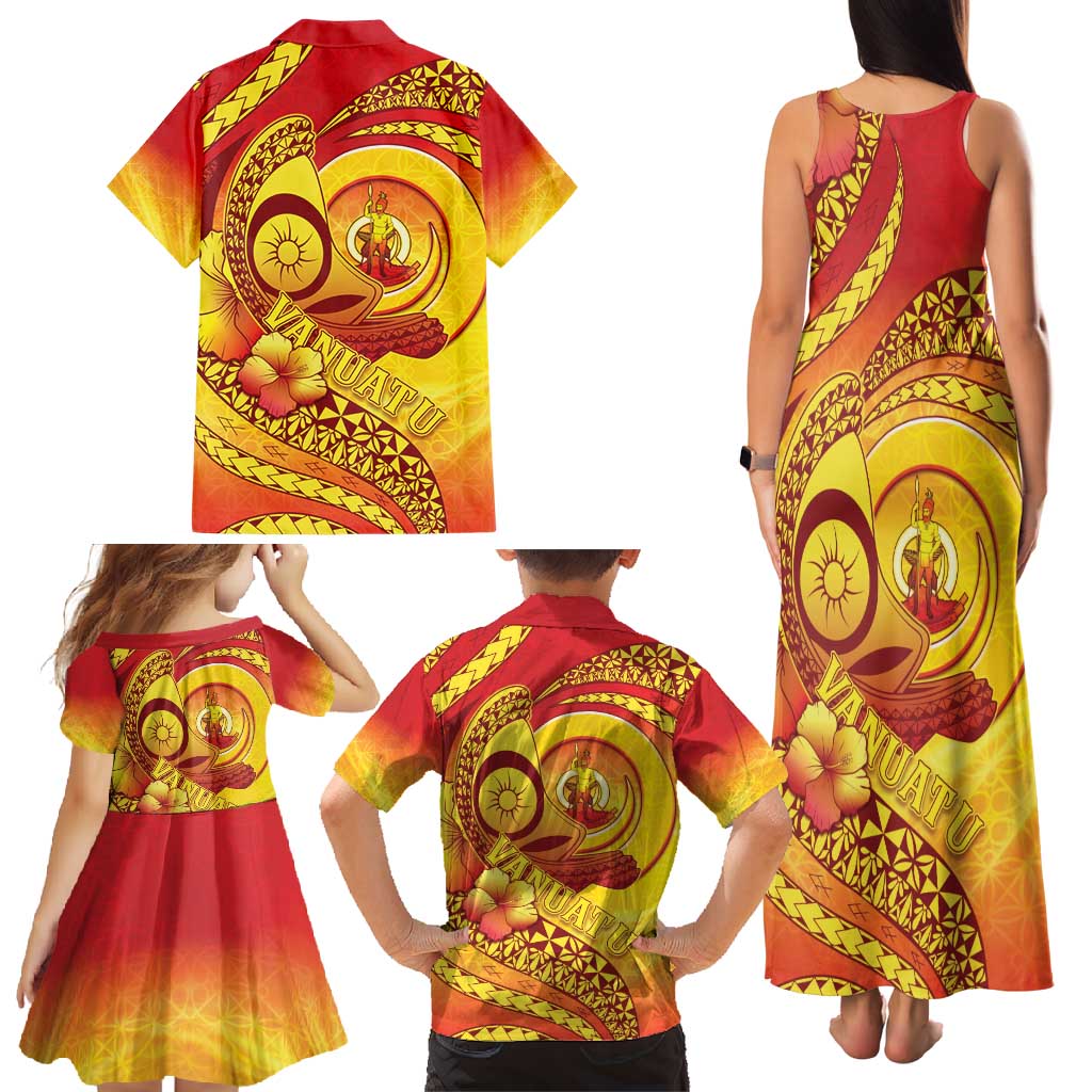 Vanuatu 45 Yia Indipendens Anivesari Family Matching Tank Maxi Dress and Hawaiian Shirt Tamtam Drum With Boar Tusk LT05 - Polynesian Pride