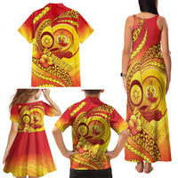 Vanuatu 45 Yia Indipendens Anivesari Family Matching Tank Maxi Dress and Hawaiian Shirt Tamtam Drum With Boar Tusk LT05 - Polynesian Pride