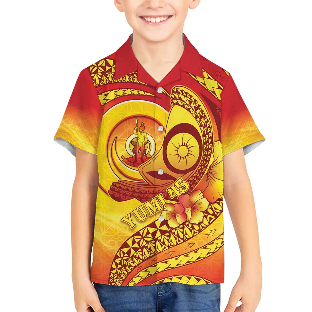 Vanuatu 45 Yia Indipendens Anivesari Family Matching Tank Maxi Dress and Hawaiian Shirt Tamtam Drum With Boar Tusk LT05 Son's Shirt Yellow - Polynesian Pride