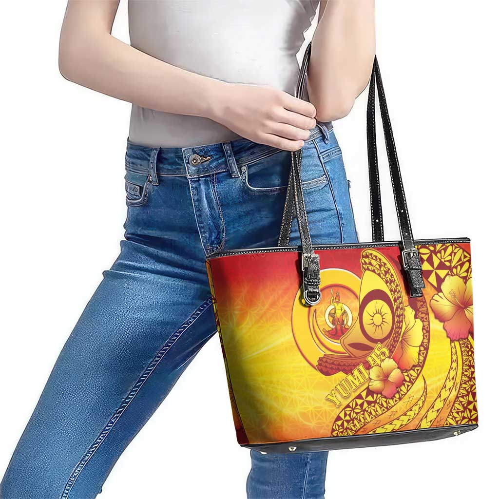 Vanuatu 45 Yia Indipendens Anivesari Leather Tote Bag Tamtam Drum With Boar Tusk - Polynesian Pride
